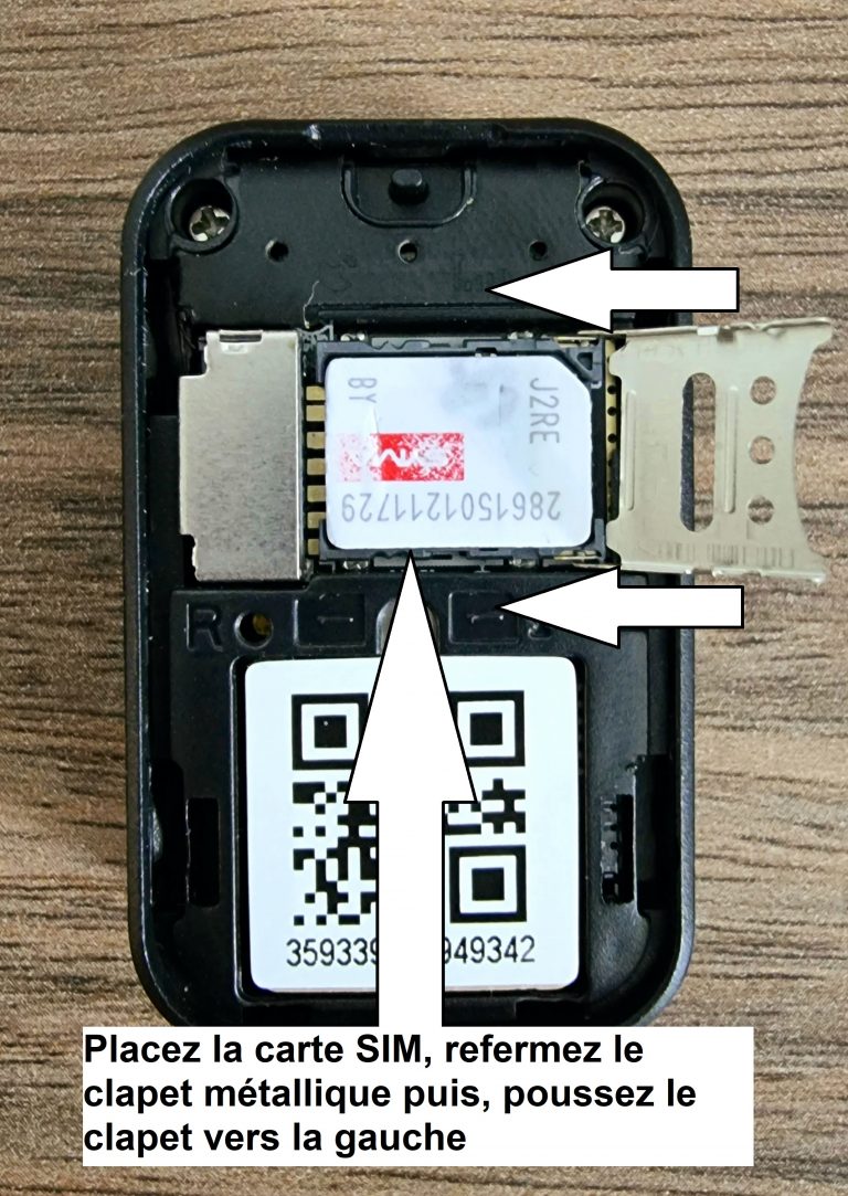Fermeture de l'emplacement carte SIM